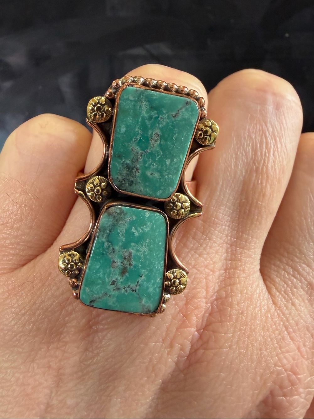Southwestern Style Turquoise Statement Ring in Copper Size 9